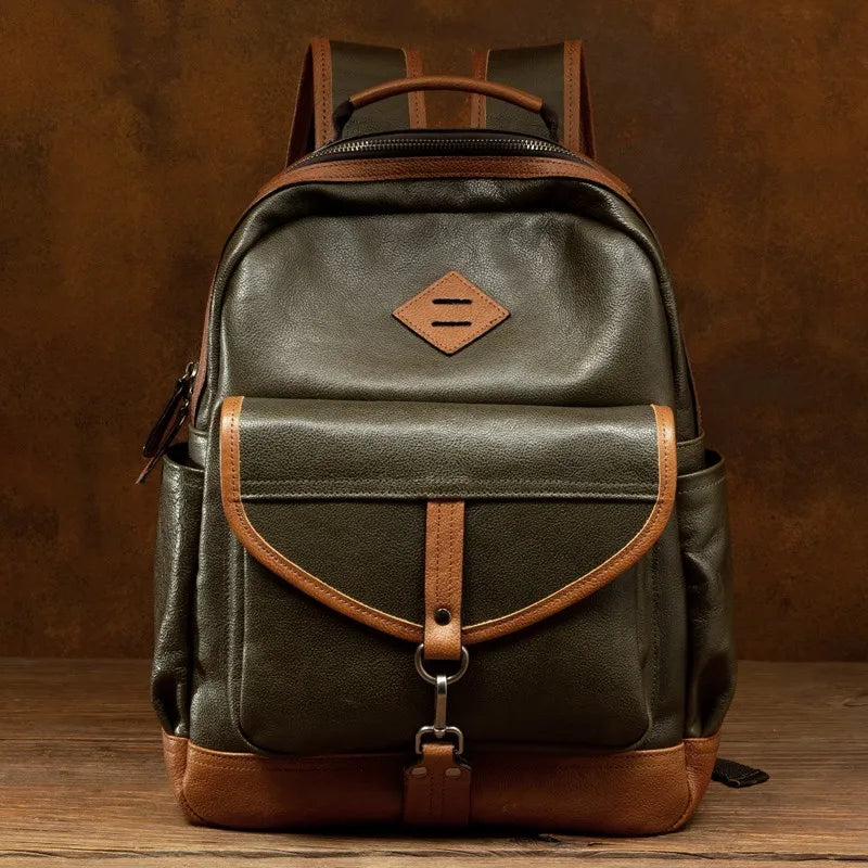 Retro handmade cowhide leather large capacity backpack for men