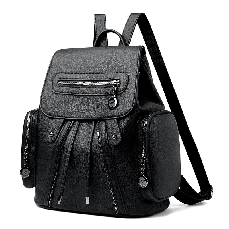 Fashion Backpack High Quality Leather Multi-pocket Rucksack