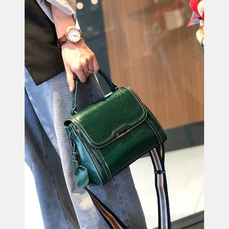 Women's Luxury Design Oil Wax Cowhide Leather Handbag