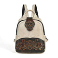 Vintage Ladies Leather Backpack Floral Double Shoulder Bag