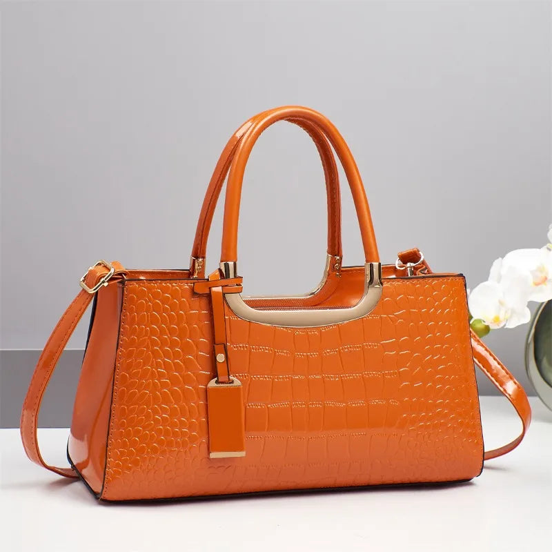 Patent Leather Casual Tote Bag Large Capacity Boston Handbag