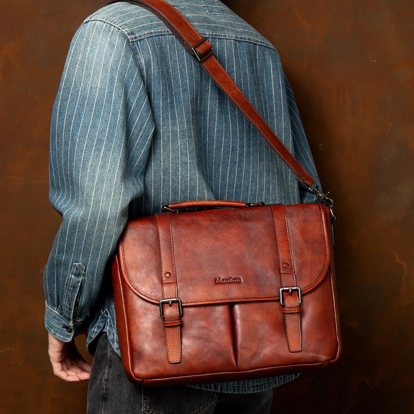 Genuine Leather Handbag Men's Business Commute Document Bag