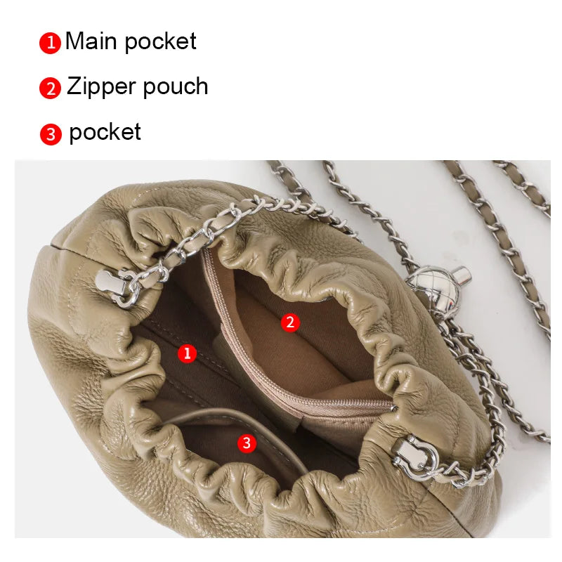 Lightweight Litchi Texture Genuine Cow Leather Cloud Bag