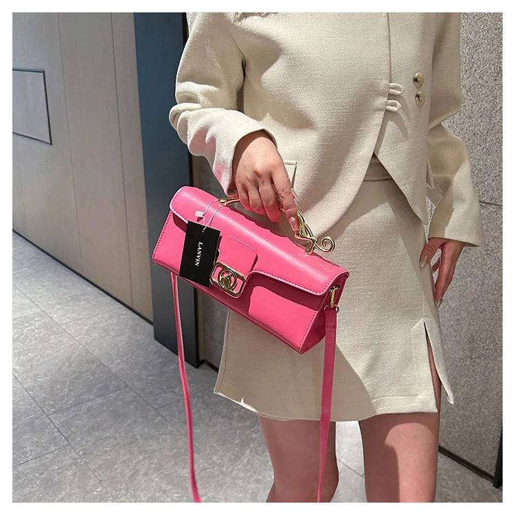 Women's Handbag Metal Handle Leather Trendy Design Crossbody Fashion Bag