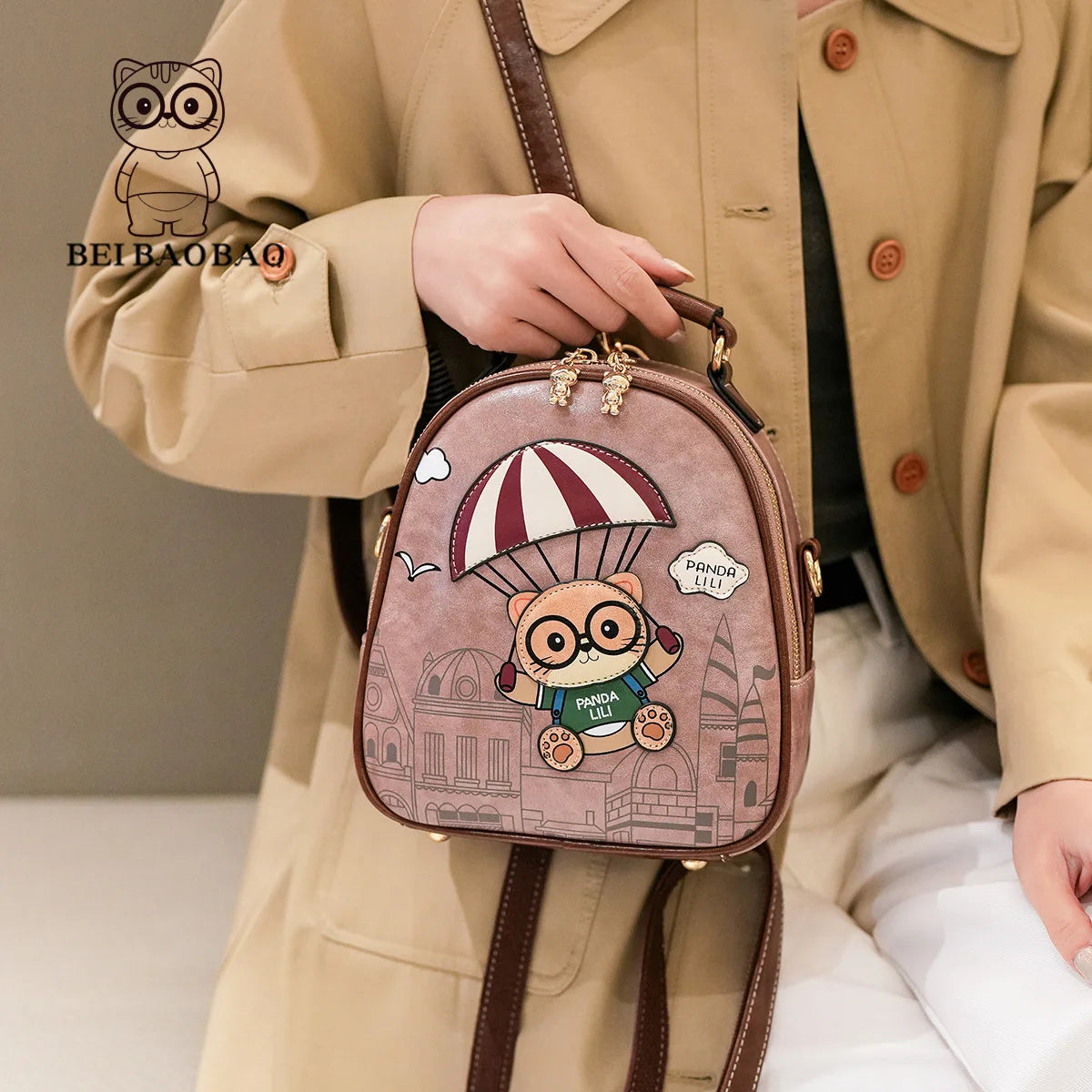 Soft Leather Small Backpack Shoulder Bag Multifunction Travel Bag