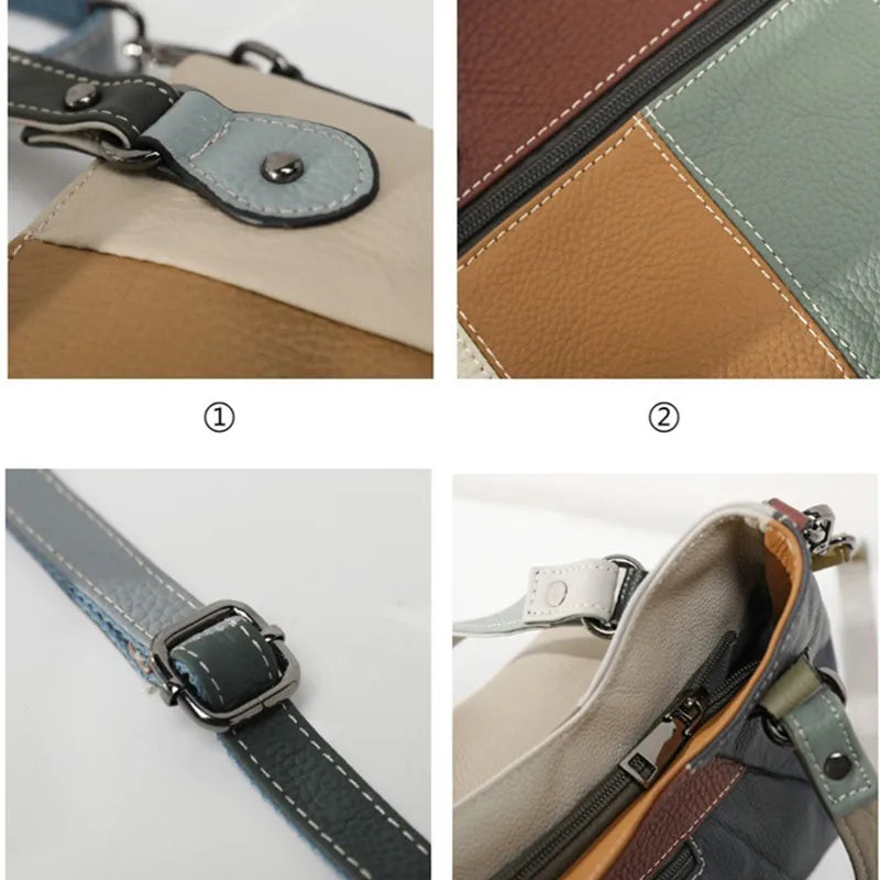 Retro handcrafted leather splicing women's bag top layer soft leather