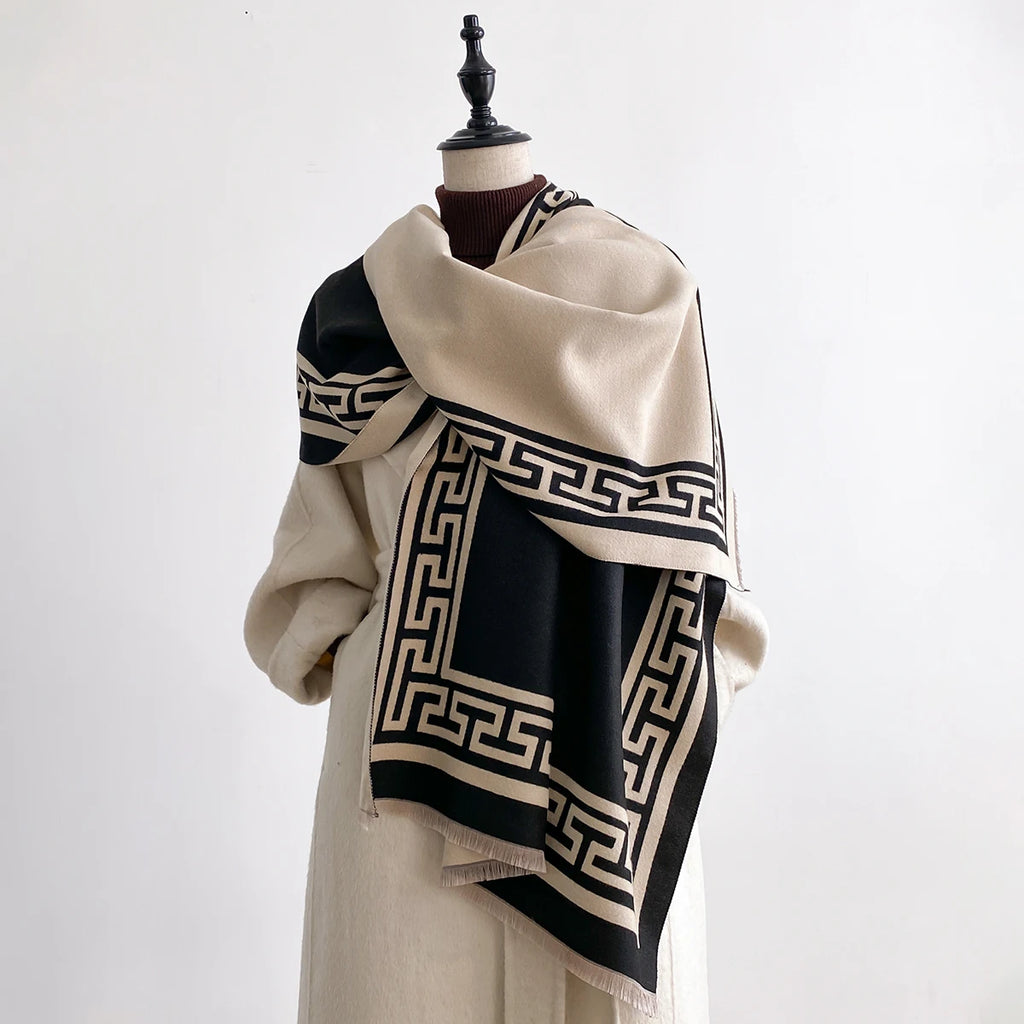 Women Geometry Print Shawl Warm Cashmere Luxury Scarf