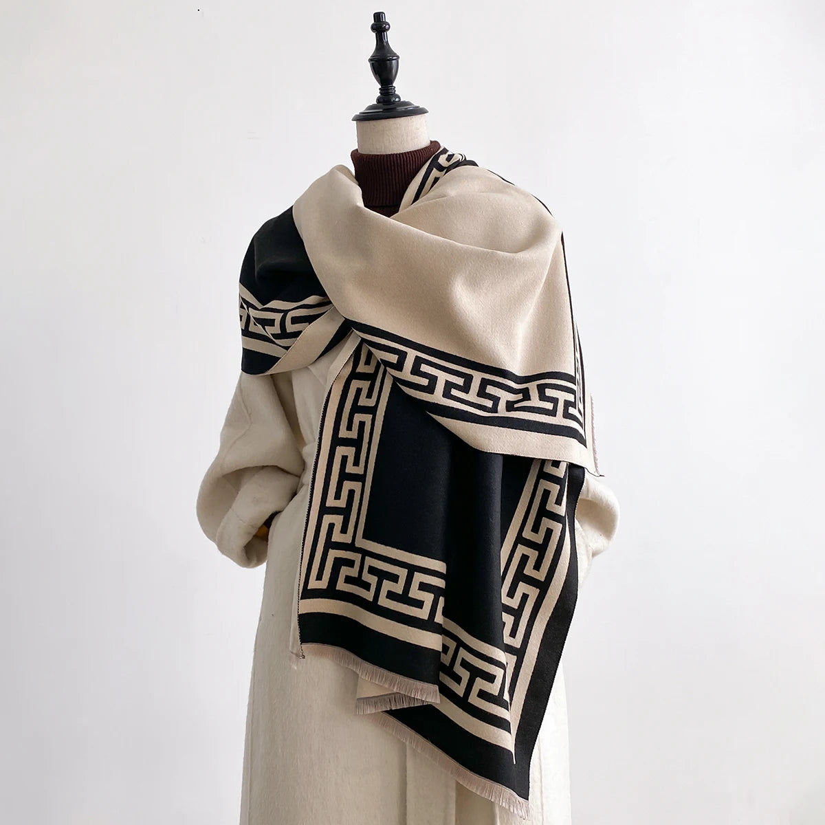 Women Geometry Print Shawl Warm Cashmere Luxury Scarf