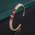Luxury Bangles Vintage 6*8mm Ruby Stone Rose Gold Color Cuff Bracelets Fine Jewelry