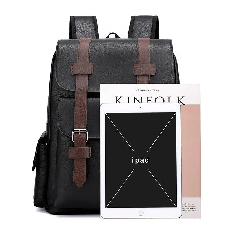 Men's Backpack PU Leather Bag for Large Laptop Backpack Male Travel Bag