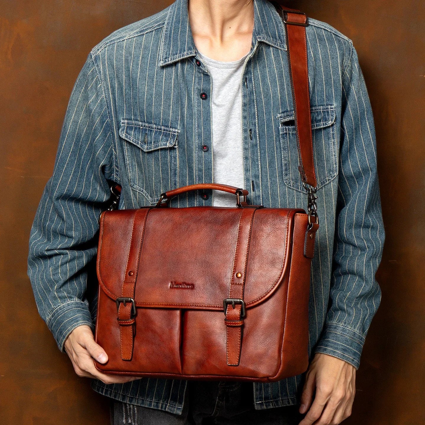Genuine Leather Handbag Men's Business Commute Document Bag