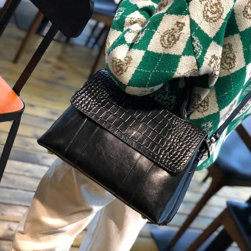 Real Leather Crossbody Bag Female Cowhide Designer Luxury Retro Large Capacity