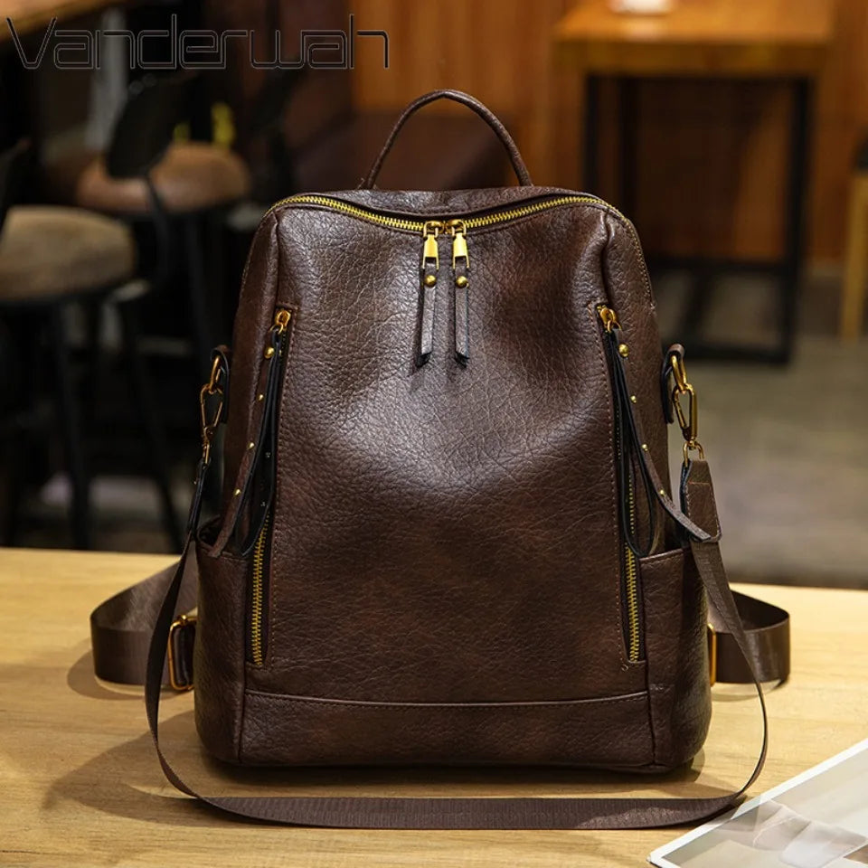 Vintage Top Quality Leather Backpacks Large Capacity