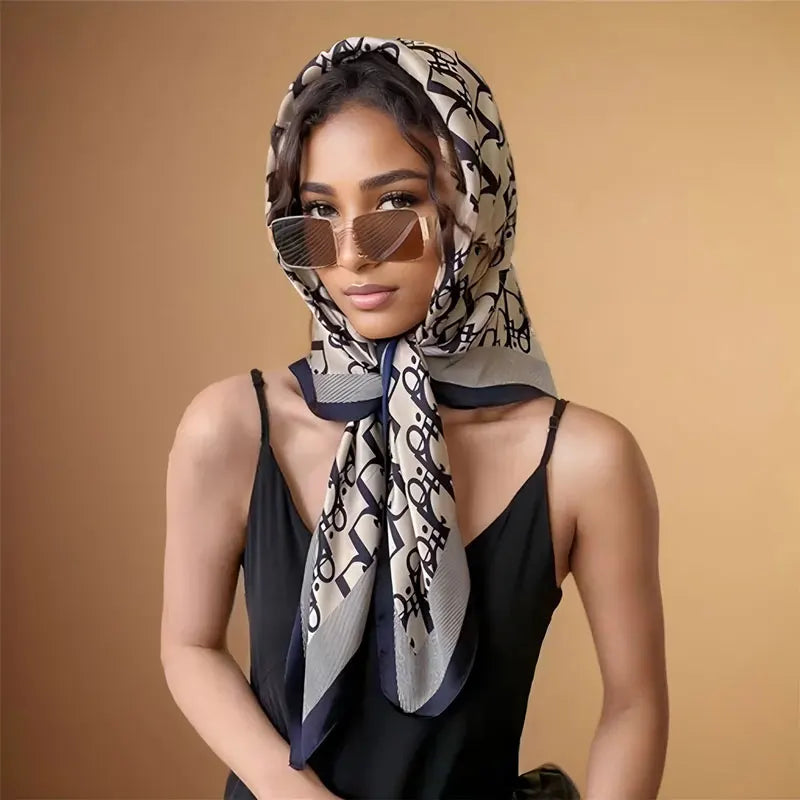 Silk Imitation Scarf Vintage Fashionable Versatile Print Hair Band Shawl Wraps