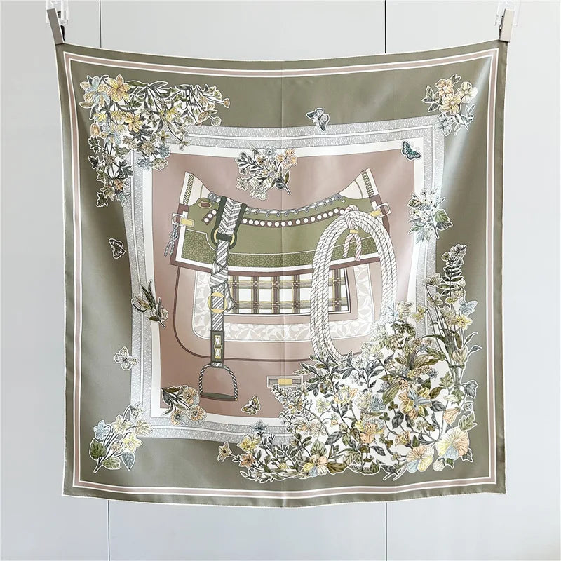 90 Silk Scarf Ladies 100% Real Silk Scarf Neckerchief Floral Fashion Elegant