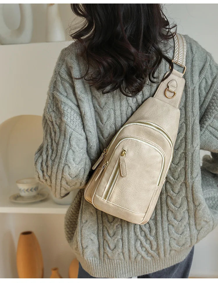 Retro Style Women's Fashion Chest Bag Multilayer Large Capacity Shoulder Bags