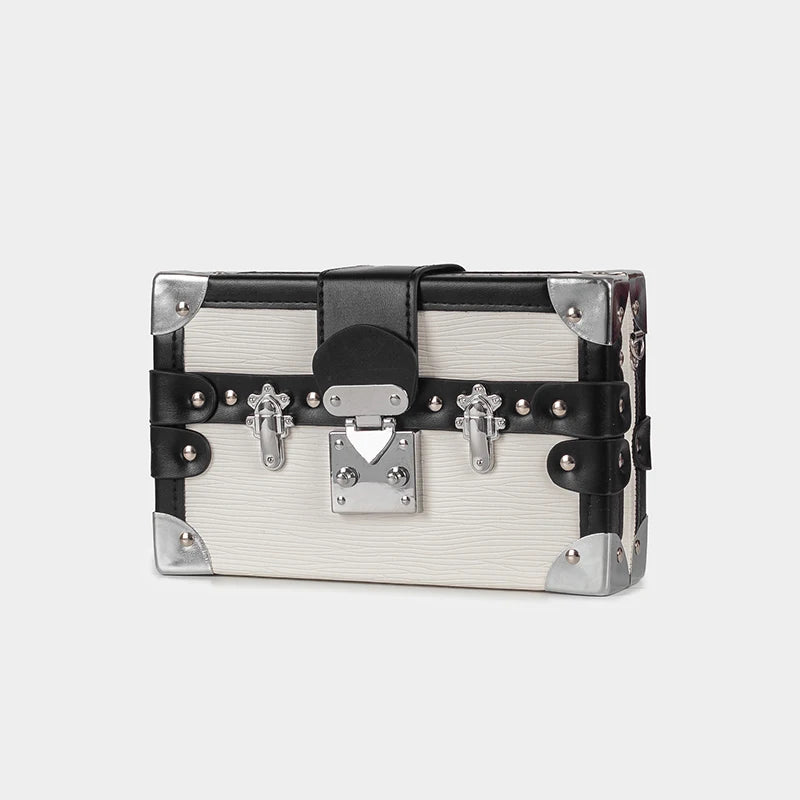 Trendy PU Leather Girls Shoulder Bag Handmade Retro Lock Box Purse Crossbody Bag
