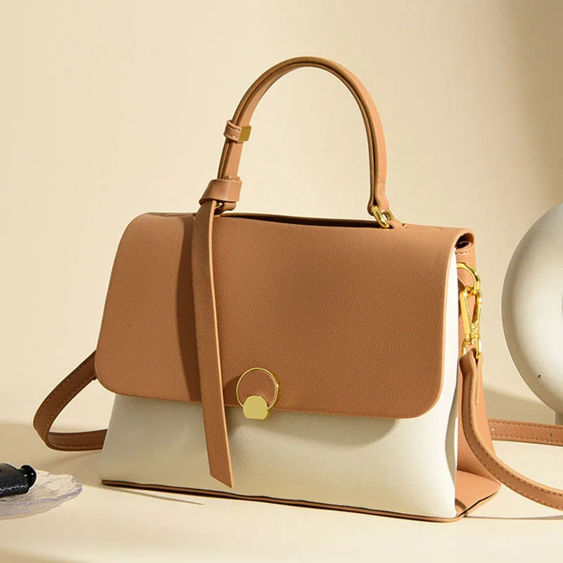 Fashionable High-End Versatile Casual Bag Trendy Textured Color-Blocked Handbag
