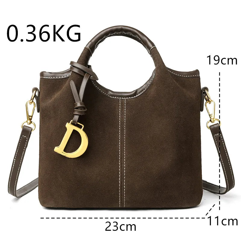Genuine Leather Handbag Fashion Deerskin Velvet Vintage Shoulder Tote Luxury Design