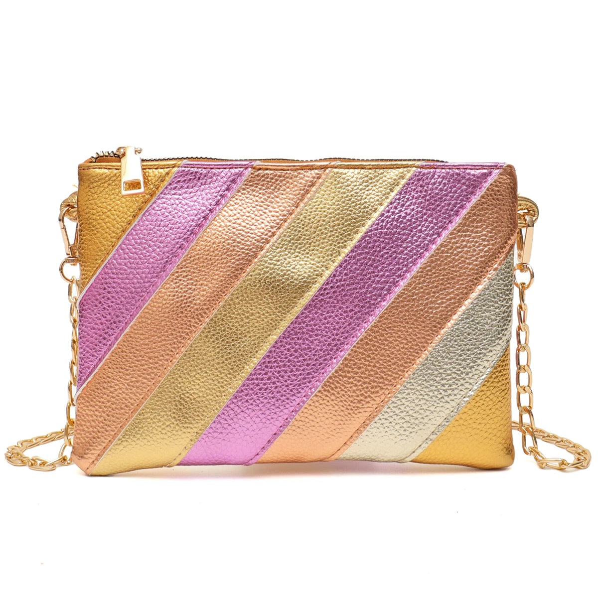 Metallic Color Stripes PU Leather Handbag Women's Square Clutch