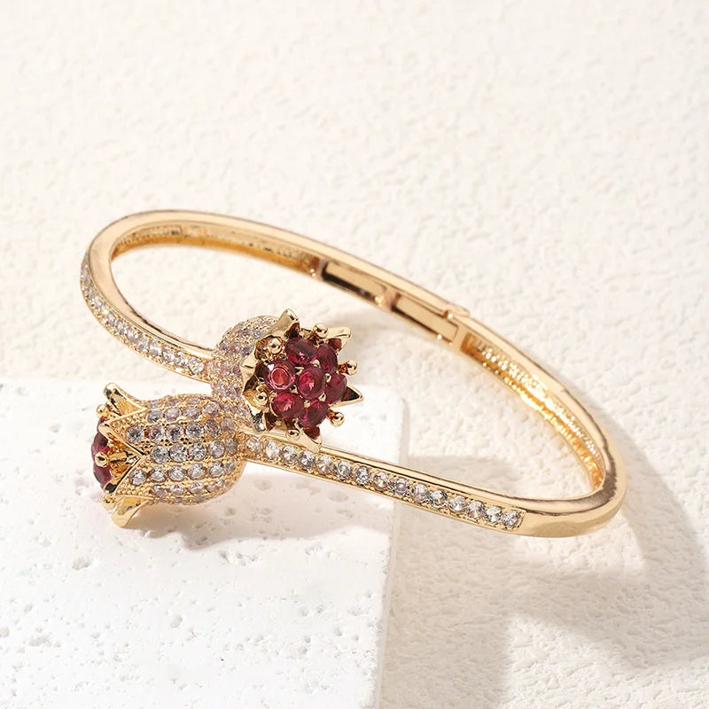 Luxury Zircon Open Rose Bracelets With Sparkling Crystals Chic Bangle Hand Jewelry