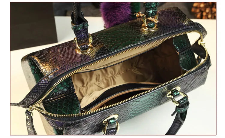 Luxury Fashion Genuine Leather Handbag Serpentine Design