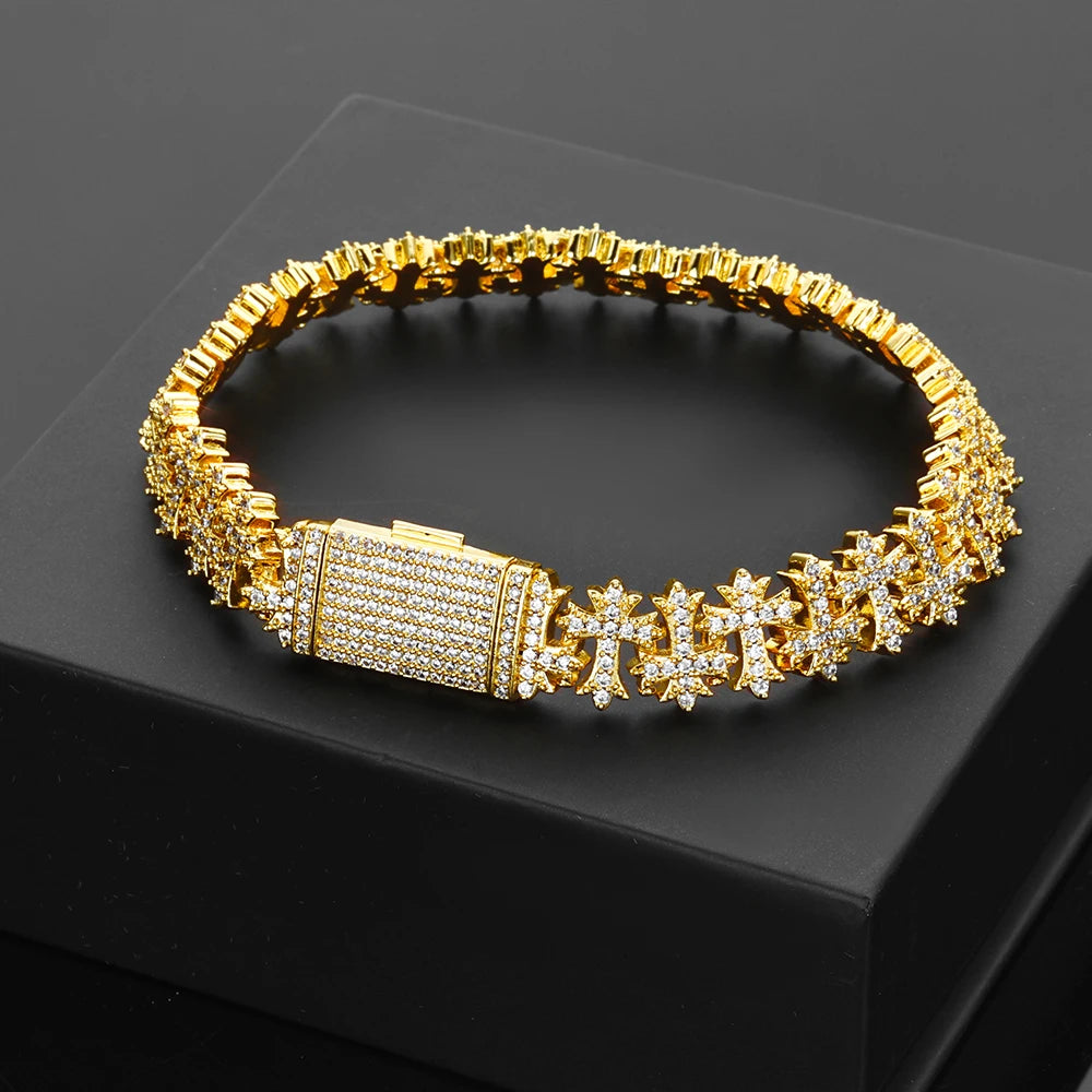 Luxury 8MM Cross Bracelet Iced CZ Diamond Brass Hand Set Zircon Fashionable Jewelry