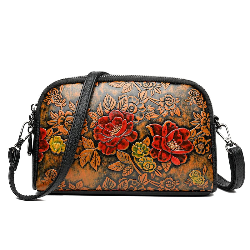 High Quality Leather Luxury Design Retro Ethnic Style 3D Printed Shoulder Bag