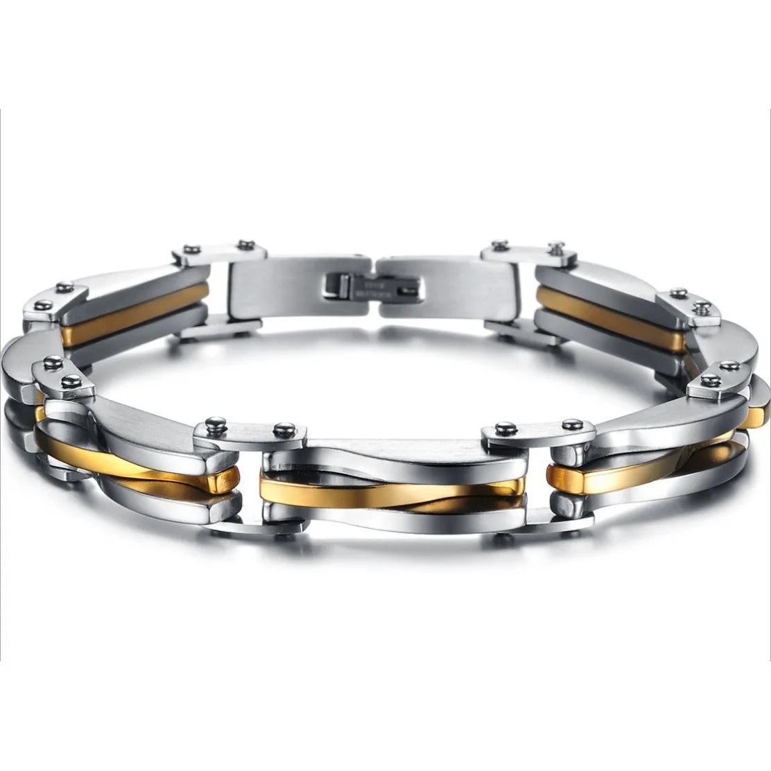 Stainless Steel Two Tone Rhombus Cool Link Bangle Bracelet