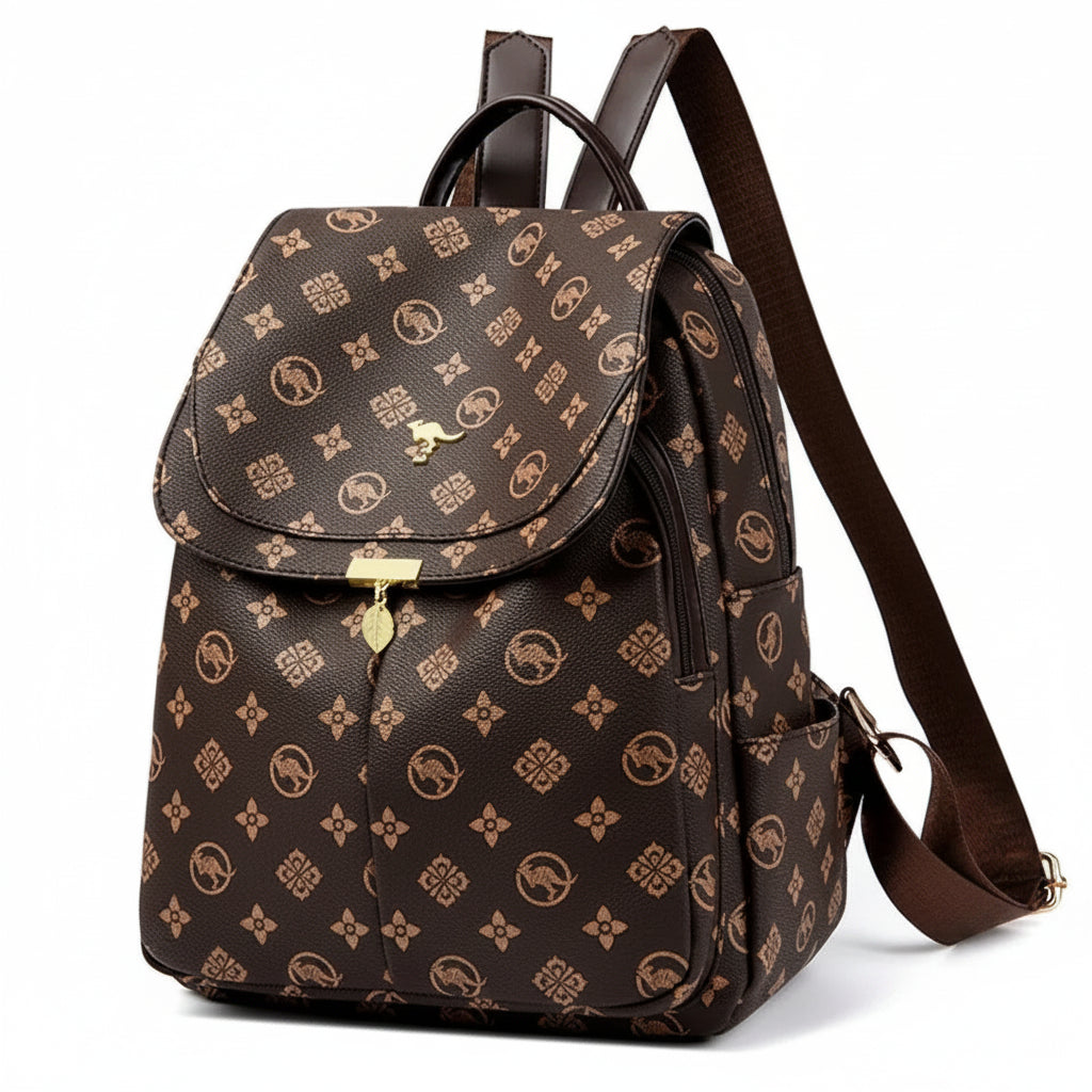 Classic Kangaroo Printed Backpacks Pu Leather Backpack