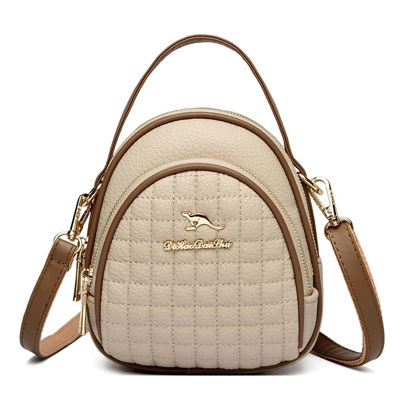 Casual Shoulder Messenger Bag Fashion Color Blocking Leather Multi Layer Bag