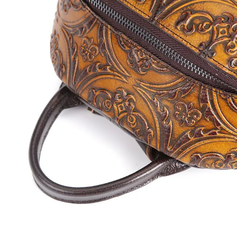 Handmade Leather Backpacks Embossed Top Layer Cowhide Bag