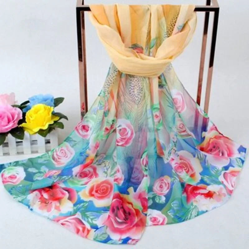 Chiffon Scarf Butterflies Branch Pattern Versatile Elegant