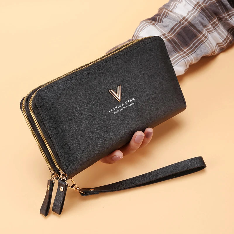 Double zipper clutch wallet long stylish large-capacity