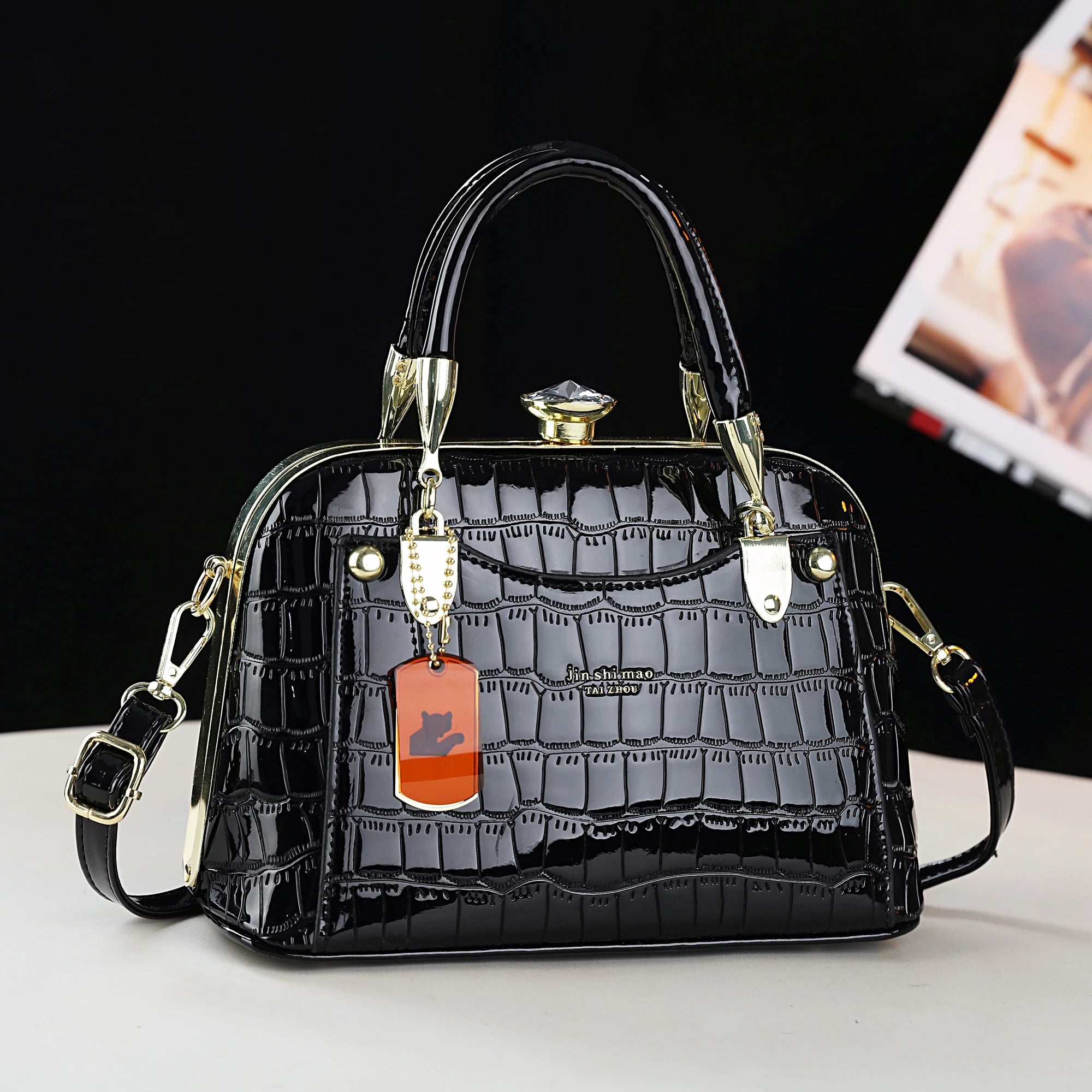 Luxury Crocodile Embossed Shell PU Leather Satchel Bag