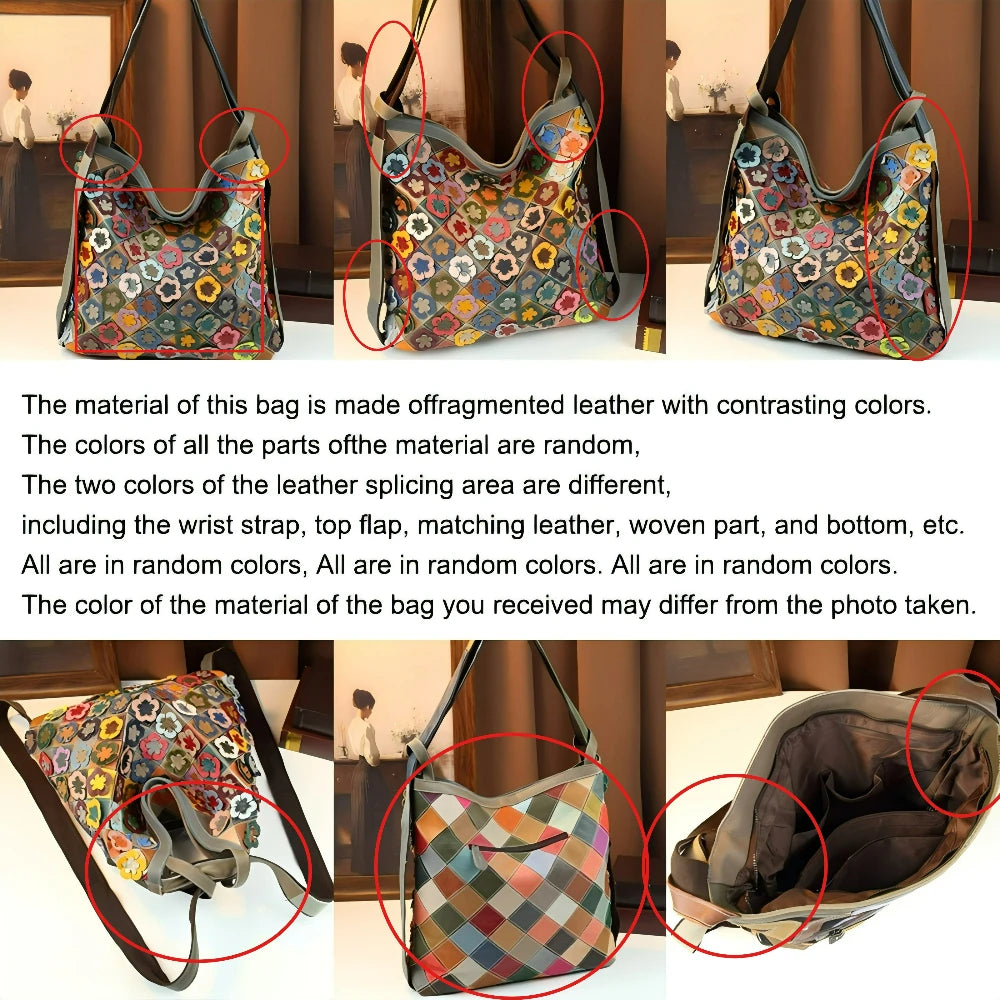 Retro Handmade Splicing Cowhide Leather Tote Bag Ethnic Style
