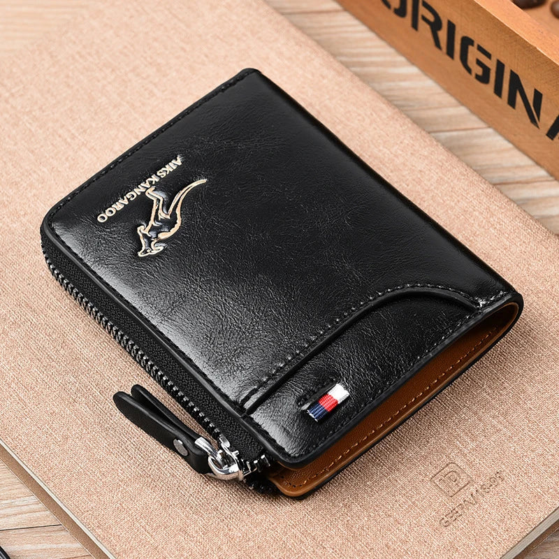 Mens Wallet Leather Business Card Holder Zipper Wallets