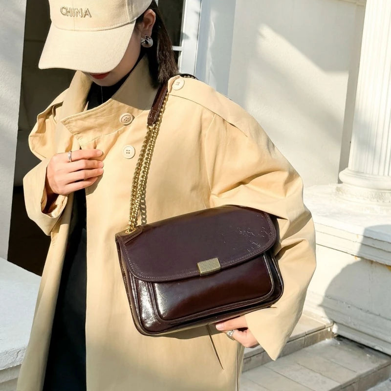 Luxury small square shoulder bag women fashion genuine cowhide leather satchel
