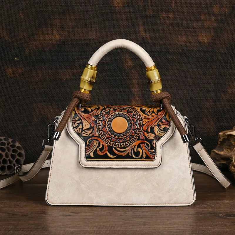 Vintage Handmade Embossed Women's Leather Luxury Handbag