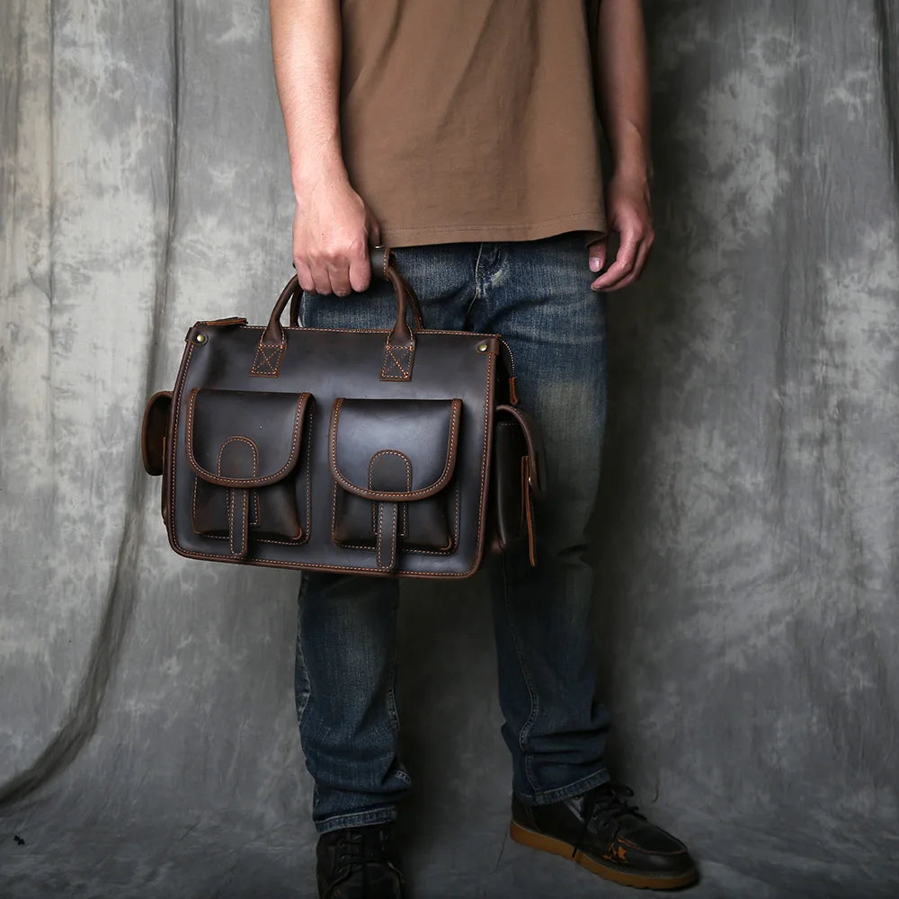 Retro Men's Handbag Genuine Leather Large Capacity Briefcase