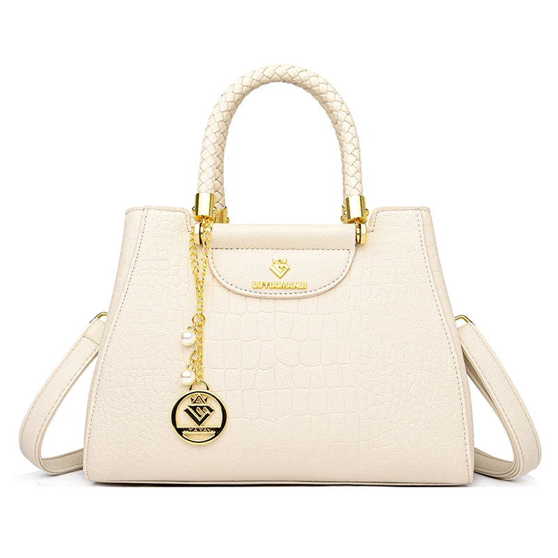 Woven Handle Elegant High Quality Leather Top-Handle Bag