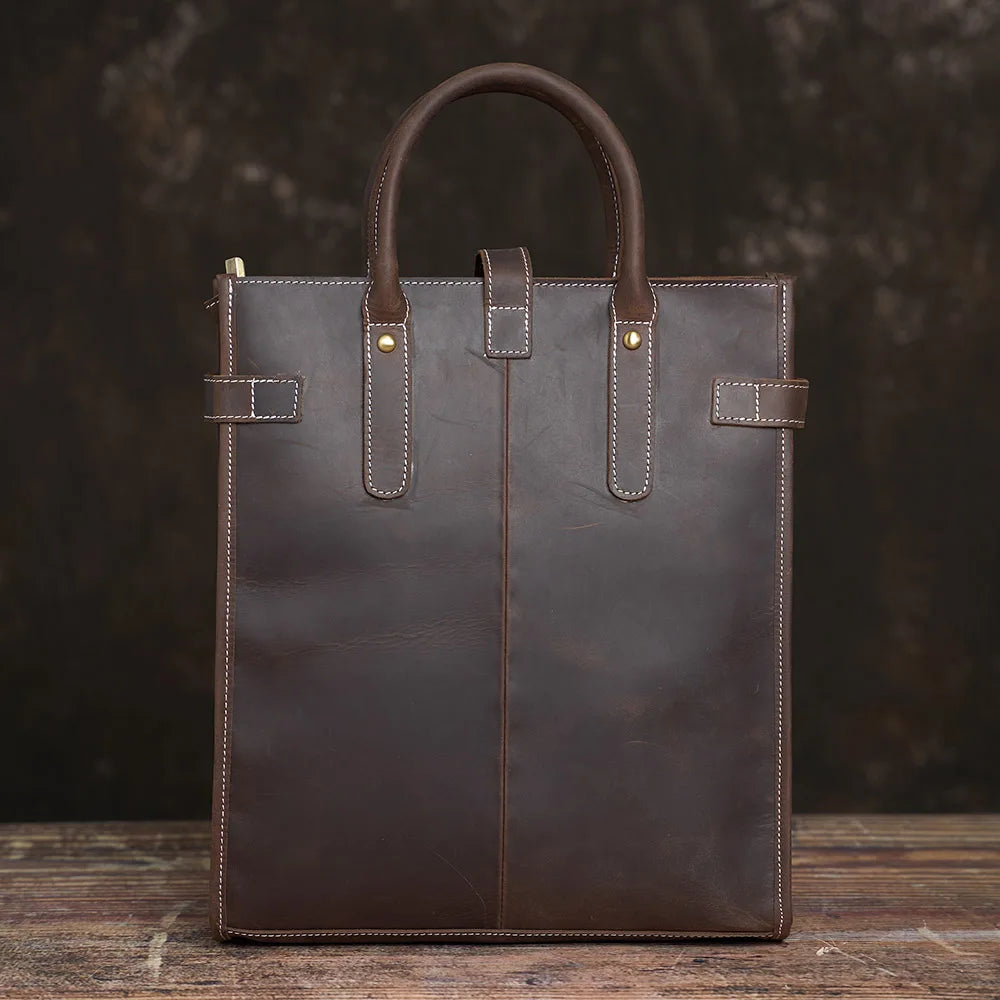 Vintage Men's Briefcase Genuine Leather Casual Handbag