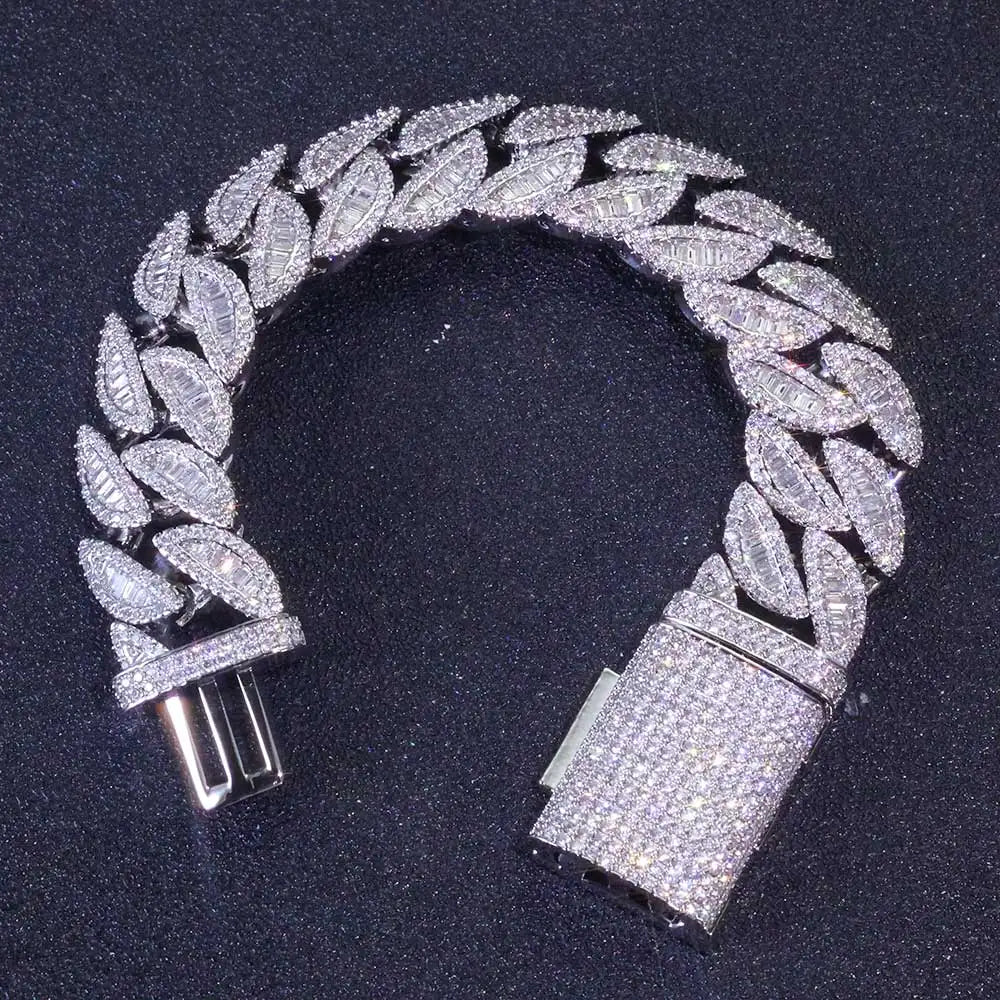 20MM 3 Rows Fashion Iced Cuban Bracelet Moon Shape Baguette Diamond Bracelets