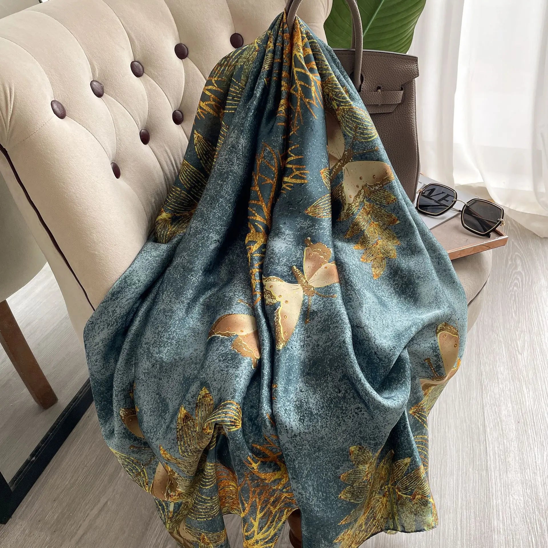 180*90cm Large Silk Satin Scarf Hijab Women Print Shawl