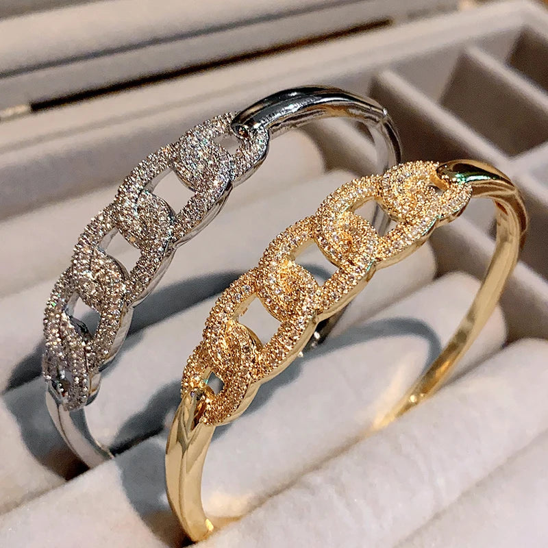 Stylish quality exquisite zircon bracelet fashion light luxury copper 18K gold plated bangle