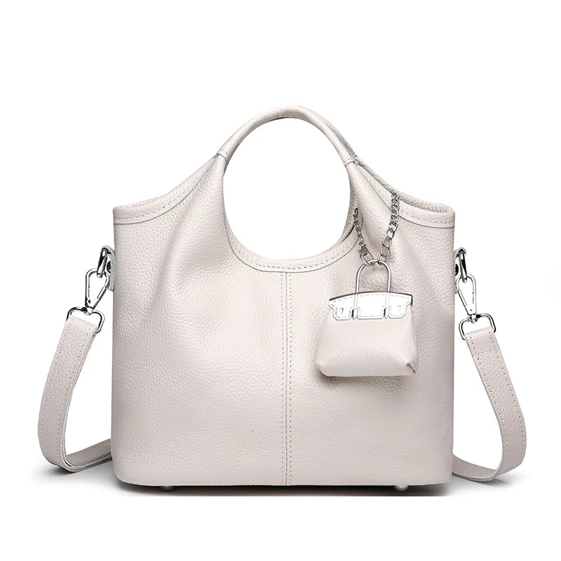 100% Cowhide Bag Casual Women Hobos Handbags Bucket Bags