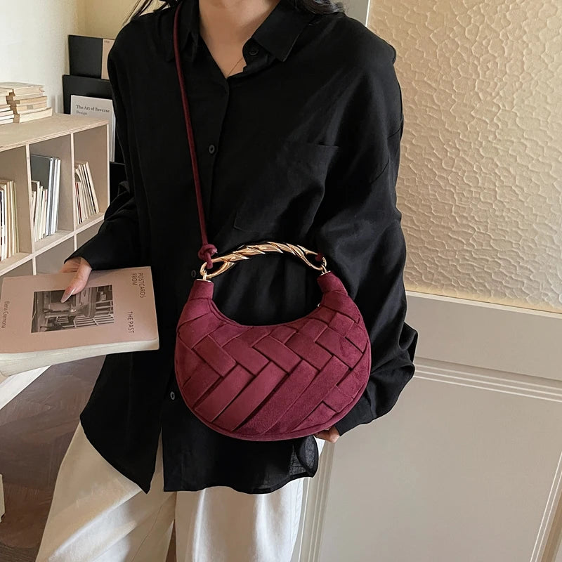 Half Moon Fashion Clutch Design Woven Small Semicircle Crossbody Bag