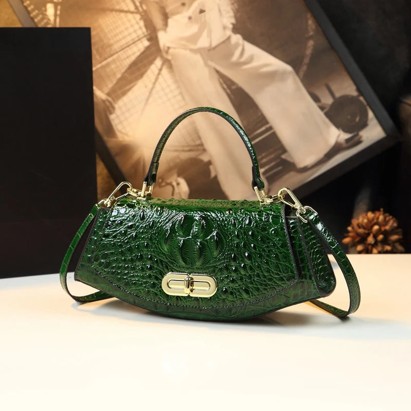 Crocodile Pattern Women's Handbags Genuine Leather Small Shoulder Saddle Bag