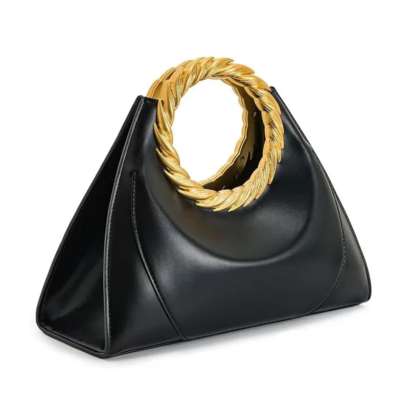Metal Embossed Round Handle Handbag Fashionable Evening Clutch