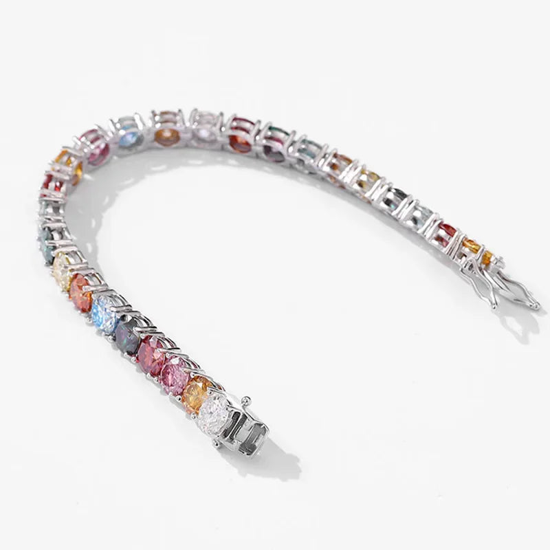 Rainbow Color Moissanite Tennis Bracelet GRA Certified Fine Jewelry